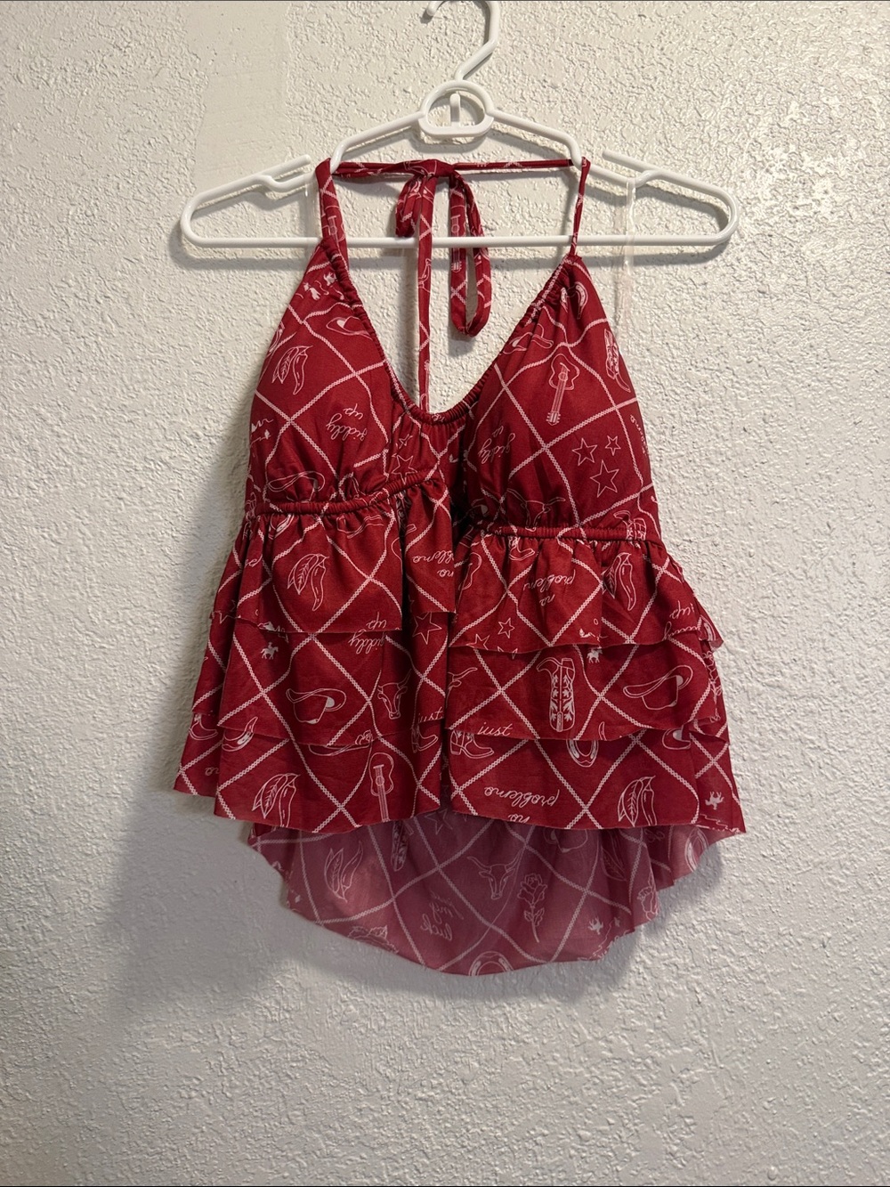 Wild fable Red Printed Ruffle Halter Tank Top